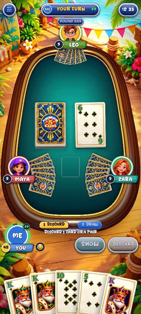 A 5 Cards table with four players